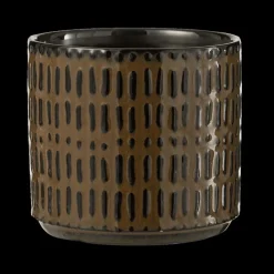 Bloempot Streep Ker. Zw/Br M