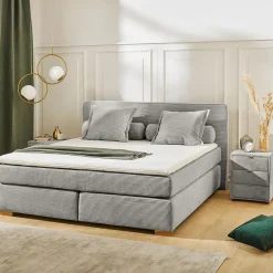 Boxspring TILBURG Ribfluweel 426/29 Grijs 140x200