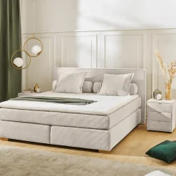 Boxspring TILBURG Ribfluweel 426/07 Beige 140x200