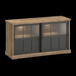 Dressoir TOLUCA Old teak/Zwart met Glas B159