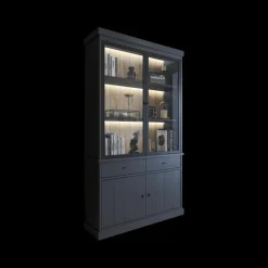 Eetkamer CASTELLO: Dressoir + Vitrinekast + Eettafel 180 + 4x Stoelen ALBA Plume