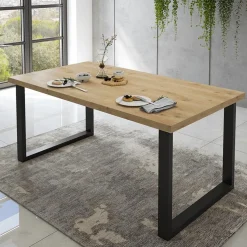 Eetkamer CASTELLO: Dressoir + Vitrinekast + Eettafel 210x98 + 4x Stoelen BARKER Natural