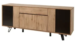 Eetkamer CREW: Dressoir + Glaskast + Tafel 200x100 + 4 stoelen LORRY Zwart