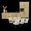 Eetkamer JAKARTA: Dressoir + Barkast + Tafel 225x100 + 4x stoelen ALICIA Touch Pearl