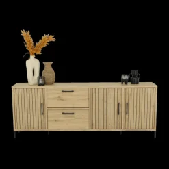 Eetkamer JAKARTA: Dressoir + Barkast + Tafel 225x100 + 4x stoelen ALICIA Touch Pearl