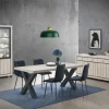 Eetkamer JASMUND: Dressoir + Glaskast B132,5 + Eettafel 190x95 + 4x Stoelen Dodge
