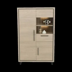 Eetkamer LATINA: Dressoir + Glaskast + Eettafel 220x120 + 4x Stoelen CLAUDIA Chicago Truffle