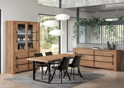 Eetkamer SANS: Dressoir + Glaskast + Tafel 200x100 + 4 stoelen WILSON