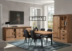 Eetkamer VERDUN: Dressoir + Combikast + Tafel 200x100 + 4 stoelen LISSONI PU Zwart