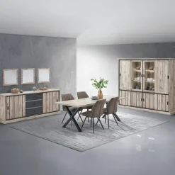 Eetkamer VIENNA: Dressoir + Glaskast B238 + Tafel 190x95 + 4x Stoel DIEGO Bruin