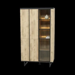 Eetkamer VIKTOR: Dressoir + Glaskast + Eettafel ABBEY 200x100 + 4x Stoelen LORRY Zwart