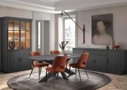 Eetkamer WINSTON: Dressoir + Tafel Ovaal 230x120 + 4 stoelen ALICE Copper