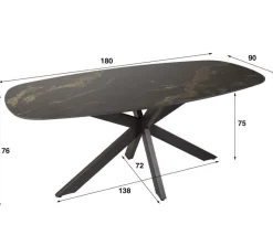 Eettafel DELANO Deens Ovaal 180x90 Keramiek Zwart
