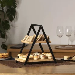 Etagère APRIX 2Niv. Met. Zwart/Bamboe