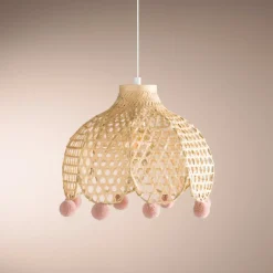 Hanglamp POMPON Bamboe Naturel/Roze