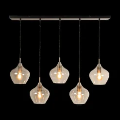 Hanglamp RAKEL 5Del. Ant. Brons/Glas Smoke