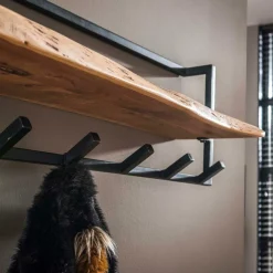 Kapstok 6 haken met plank, massief accacia naturel