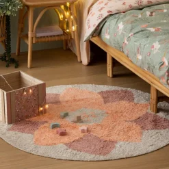 Kindertapijt FLEURI Rond Roze/beige