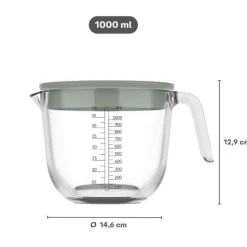 Maatbeker CHEF IT Glas 1L m/Deksel Chalk