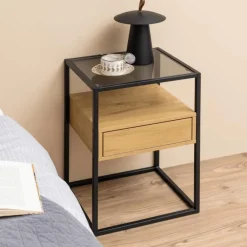 Nachttafel ROLF Smoked Glass/Wild Oak