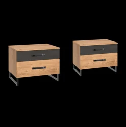 Nachttafelset KICK F99-Plankeneiche/Raw Steel