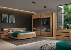 Slaapkamer LAFON: Kleerkast 245cm + Bed 180x200 + Commode + 2x Nachttafels