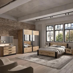 Slaapkamer ROSALIND: Kleerkast B245 + Bed 140x200 + Commode B110 + 2x Nachttafels B53