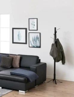 Staande kapstok (zwart metaal), 50x50x181