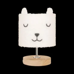 Tafellamp BEERTJE Hout/Kap Boucle Wit