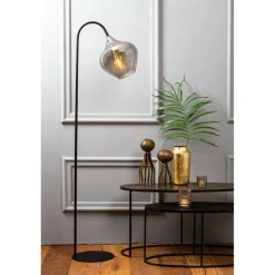 Vloerlamp RAKEL Mat Zwart/Glas Smoke