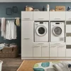 Wasruimteset LAUNDRY: Bergkast + Opzetkast smal X2 + Wasmachinekast laag X2 + Opzetkast breed X2 + Linnenkast