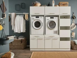 Wasruimteset LAUNDRY: Wasmachinekast laag X2 + Opzetkast breed X2 + Linnenkast + Opzetkast smal