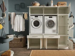 Wasruimteset LAUNDRY: Wasmachinekast laag X2 + Opzetkast breed X2 + Linnenkast + Opzetkast smal